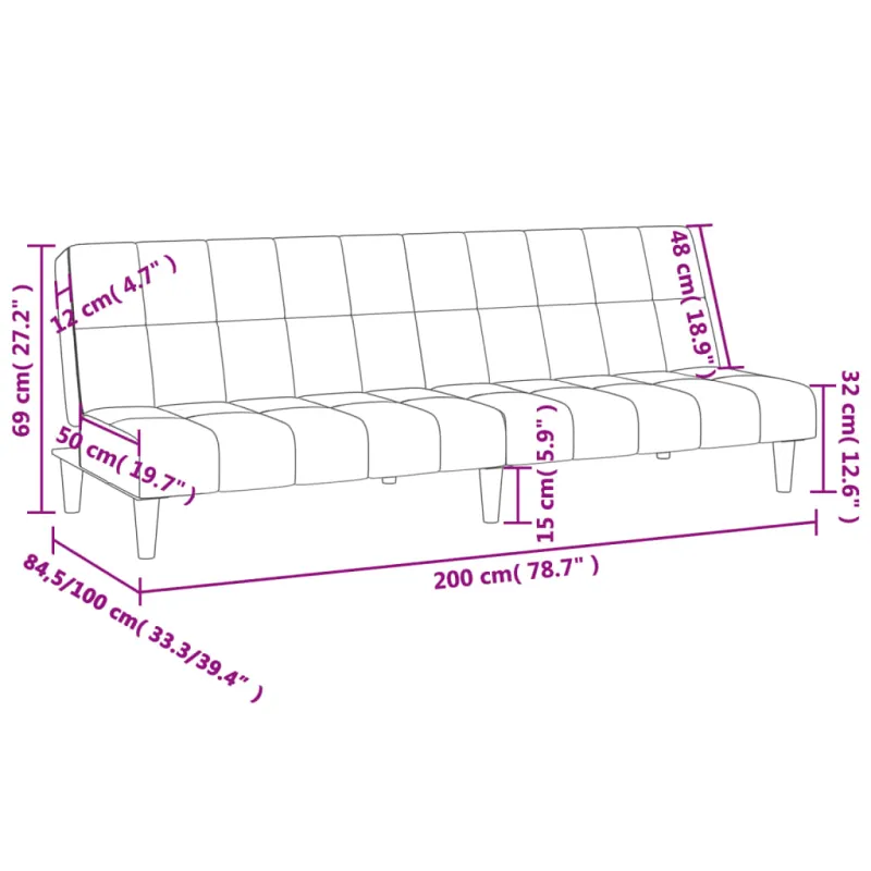 Dvivietė sofa-lova, juodos spalvos, audinys