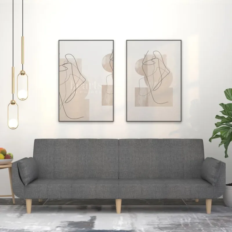 Dvivietė sofa-lova su dvejomis pagalvėmis, pilka, audinys