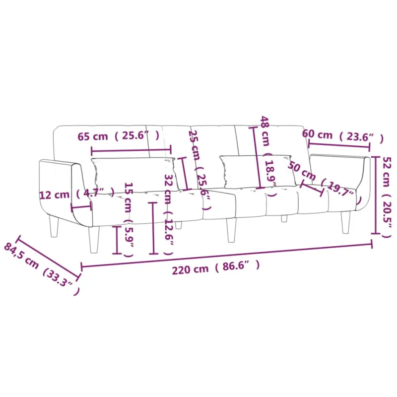 Dvivietė sofa-lova su dvejomis pagalvėmis, pilka, audinys