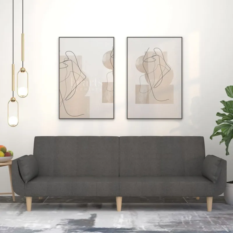 Dvivietė sofa-lova su dvejomis pagalvėmis, pilka, audinys