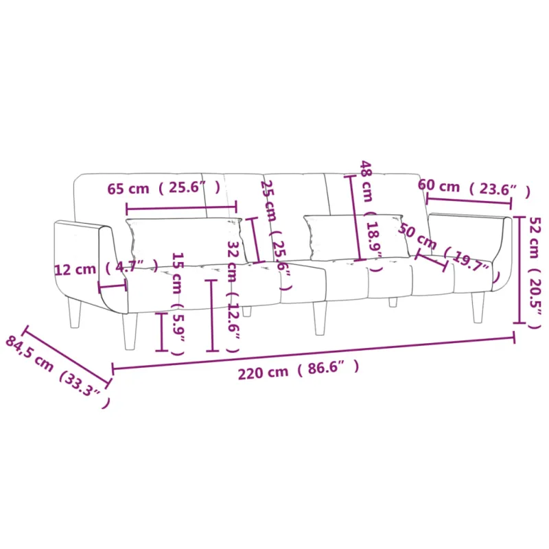 Dvivietė sofa-lova su dvejomis pagalvėmis, pilka, audinys