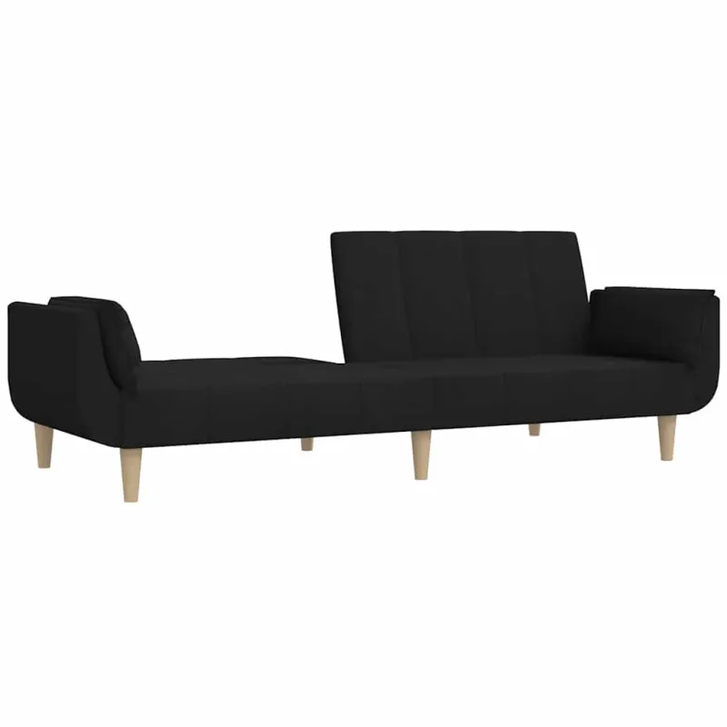 Dvivietė sofa-lova su dvejomis pagalvėmis, juoda, audinys