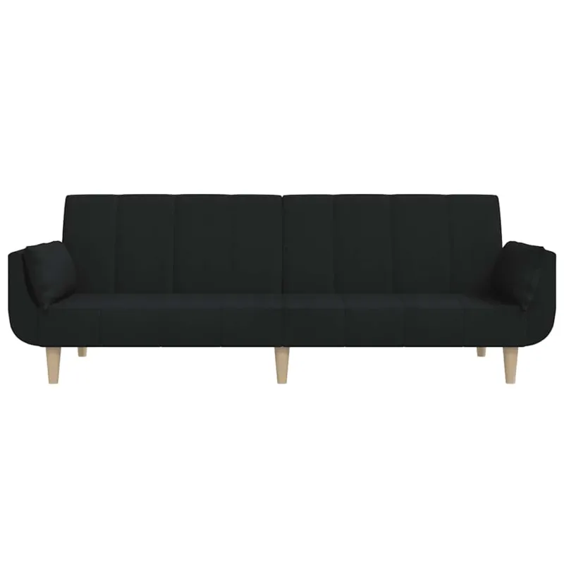 Dvivietė sofa-lova su dvejomis pagalvėmis, juoda, audinys