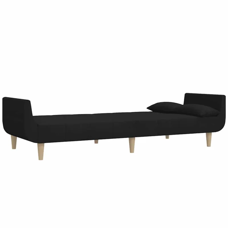Dvivietė sofa-lova su dvejomis pagalvėmis, juoda, audinys