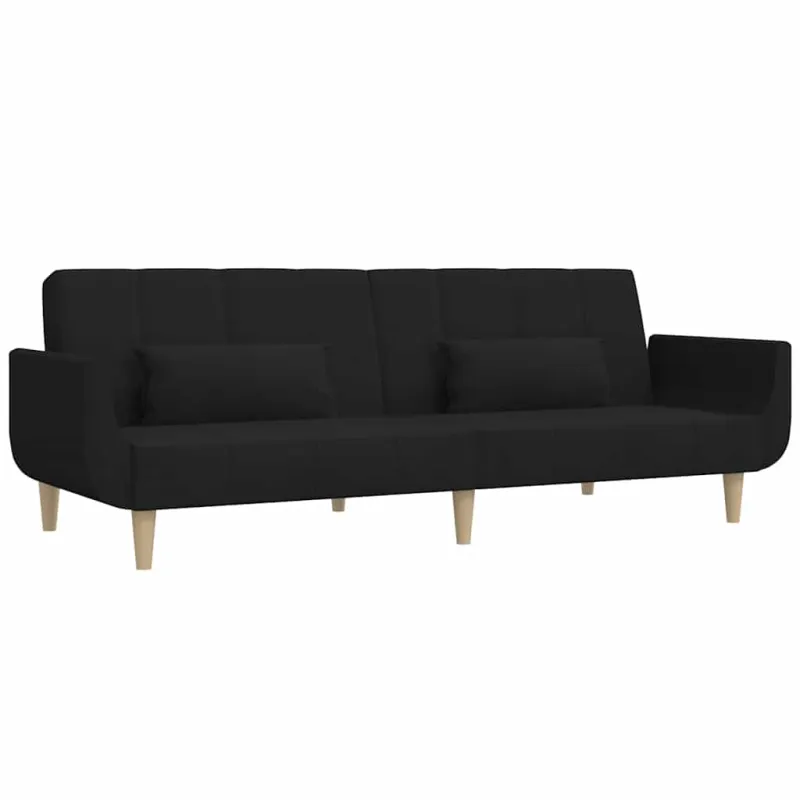 Dvivietė sofa-lova su dvejomis pagalvėmis, juoda, audinys