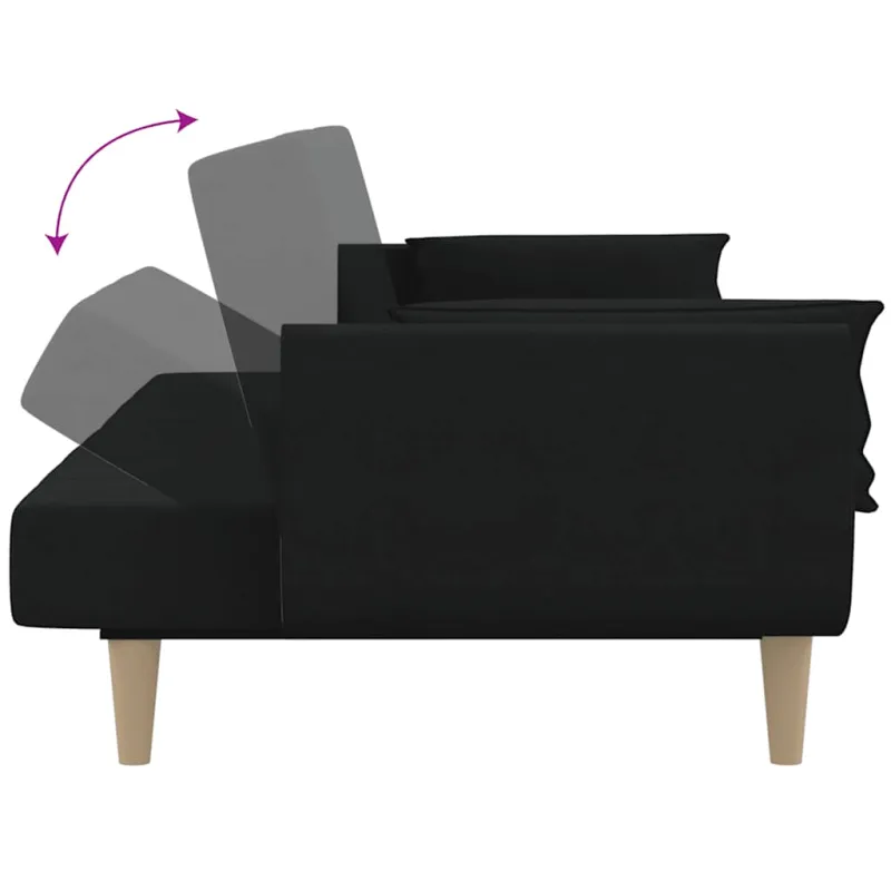 Dvivietė sofa-lova su dvejomis pagalvėmis, juoda, audinys