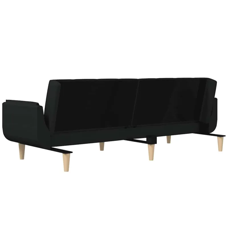 Dvivietė sofa-lova su dvejomis pagalvėmis, juoda, audinys