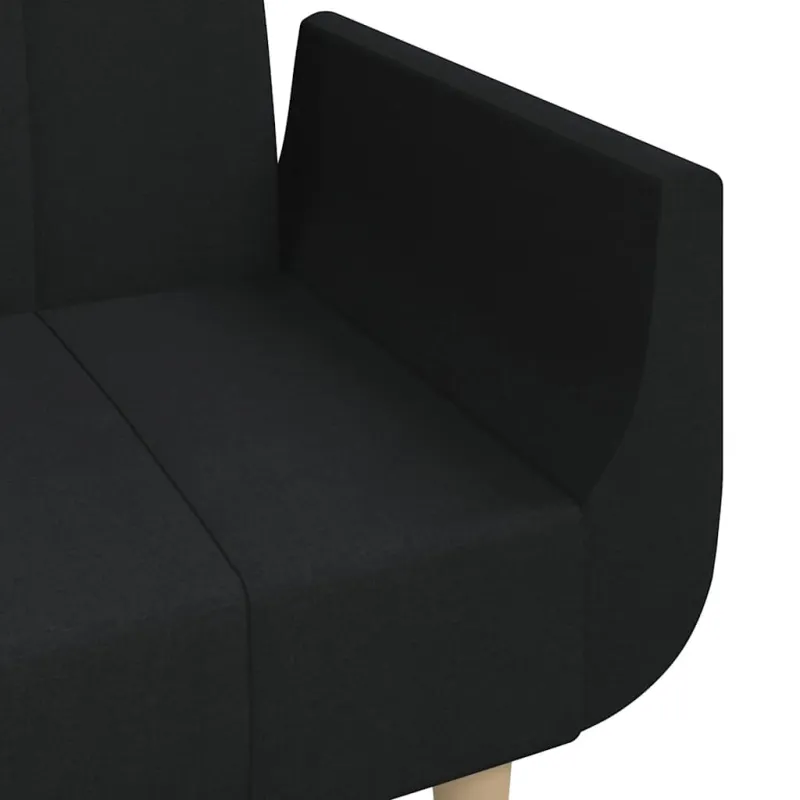 Dvivietė sofa-lova su dvejomis pagalvėmis, juoda, audinys