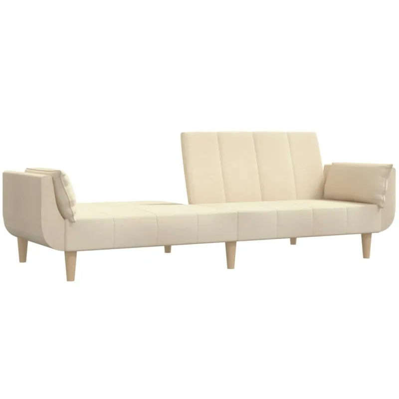 Dvivietė sofa-lova su dvejomis pagalvėmis, kreminė, audinys