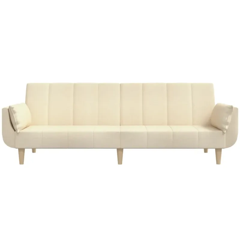 Dvivietė sofa-lova su dvejomis pagalvėmis, kreminė, audinys
