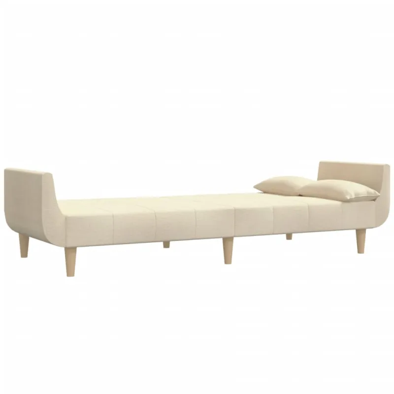 Dvivietė sofa-lova su dvejomis pagalvėmis, kreminė, audinys