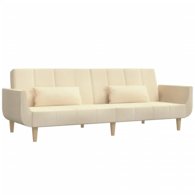 Dvivietė sofa-lova su dvejomis pagalvėmis, kreminė, audinys