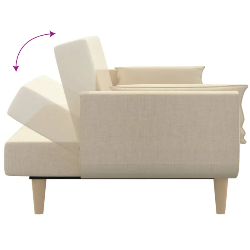 Dvivietė sofa-lova su dvejomis pagalvėmis, kreminė, audinys