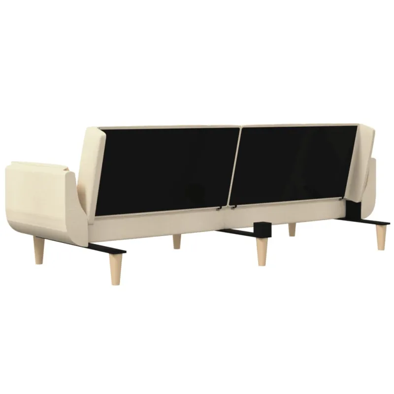 Dvivietė sofa-lova su dvejomis pagalvėmis, kreminė, audinys