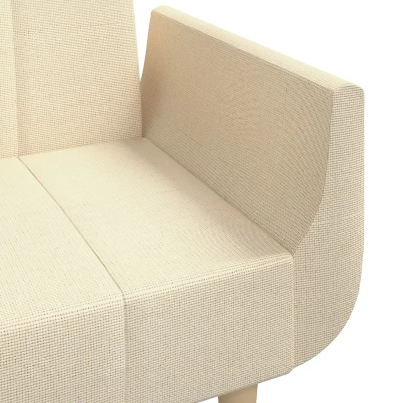 Dvivietė sofa-lova su dvejomis pagalvėmis, kreminė, audinys