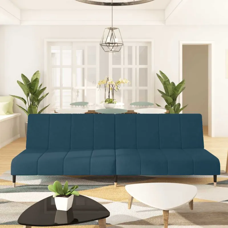 Dvivietė sofa-lova, mėlynos spalvos, aksomas