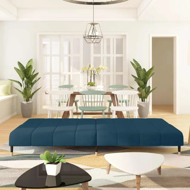 Dvivietė sofa-lova, mėlynos spalvos, aksomas