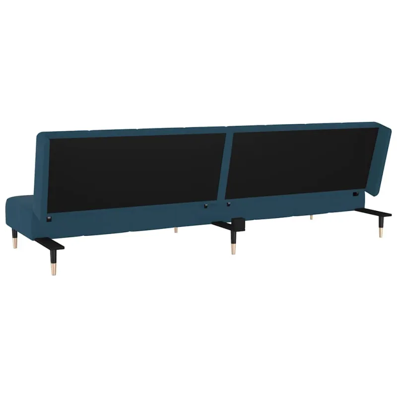 Dvivietė sofa-lova, mėlynos spalvos, aksomas