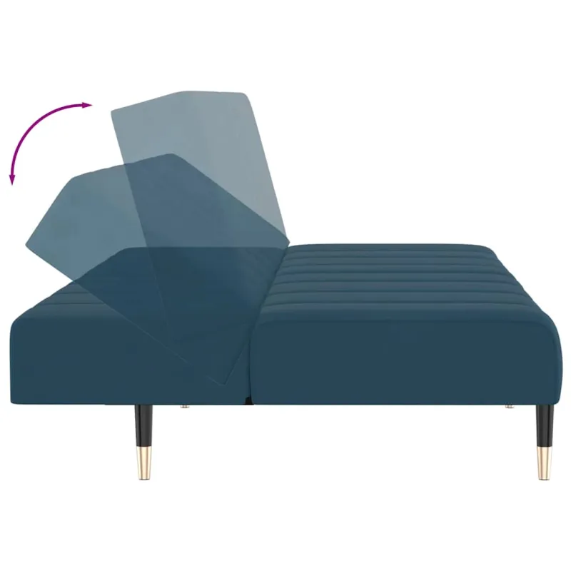 Dvivietė sofa-lova, mėlynos spalvos, aksomas