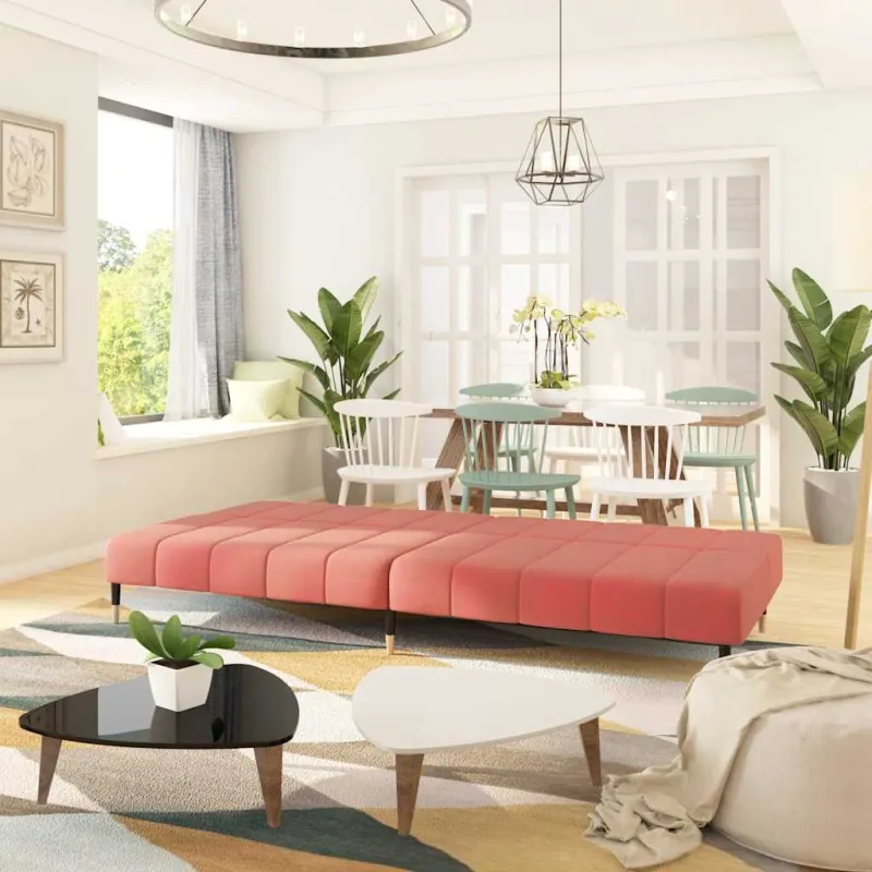 Dvivietė sofa-lova, rožinės spalvos, aksomas
