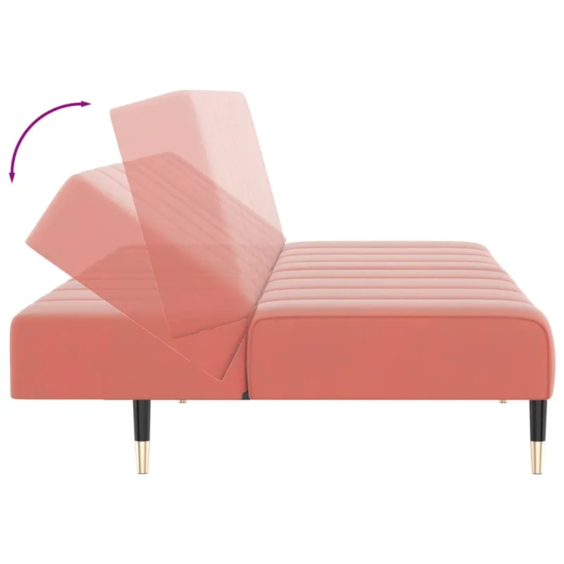 Dvivietė sofa-lova, rožinės spalvos, aksomas