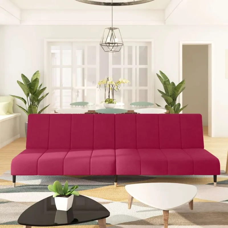 Dvivietė sofa-lova, raudonojo vyno spalvos, aksomas