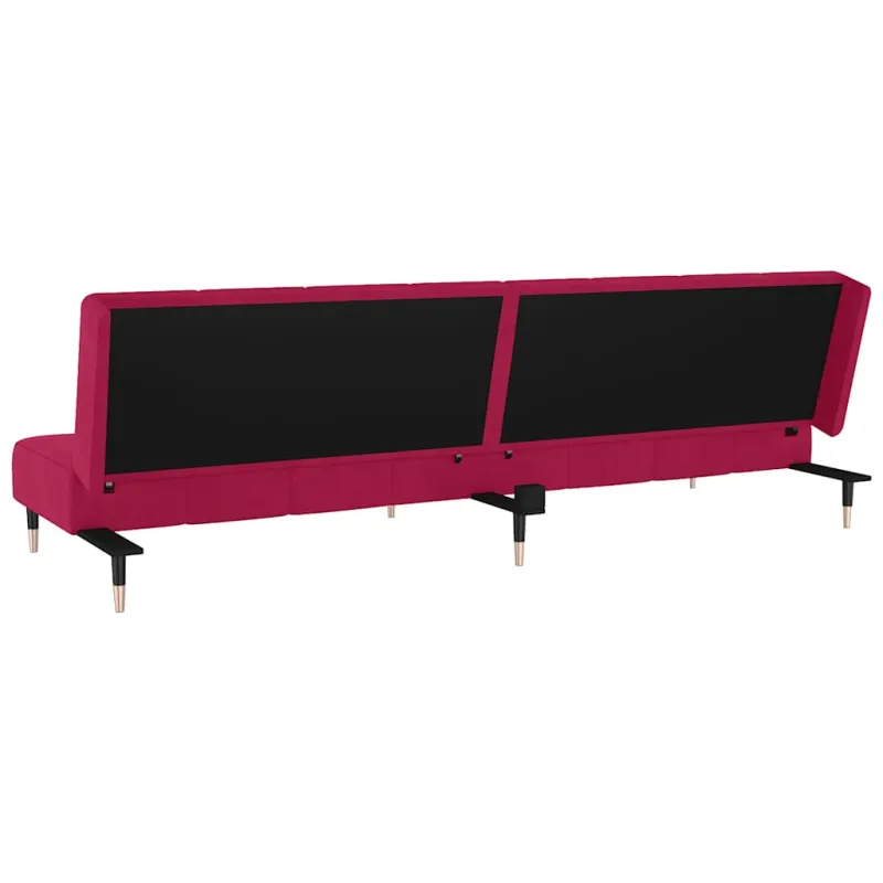 Dvivietė sofa-lova, raudonojo vyno spalvos, aksomas