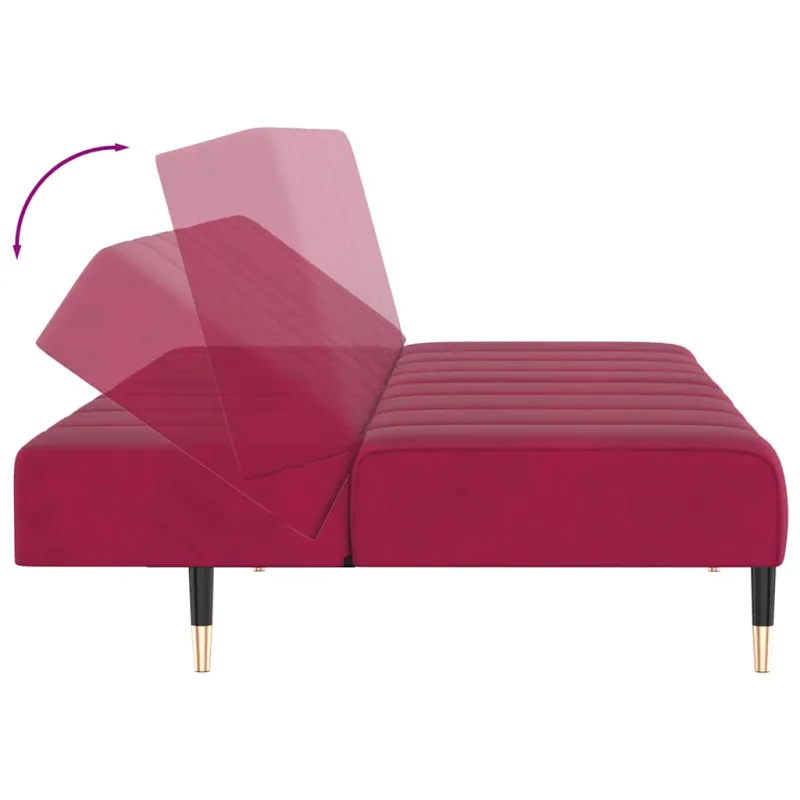 Dvivietė sofa-lova, raudonojo vyno spalvos, aksomas