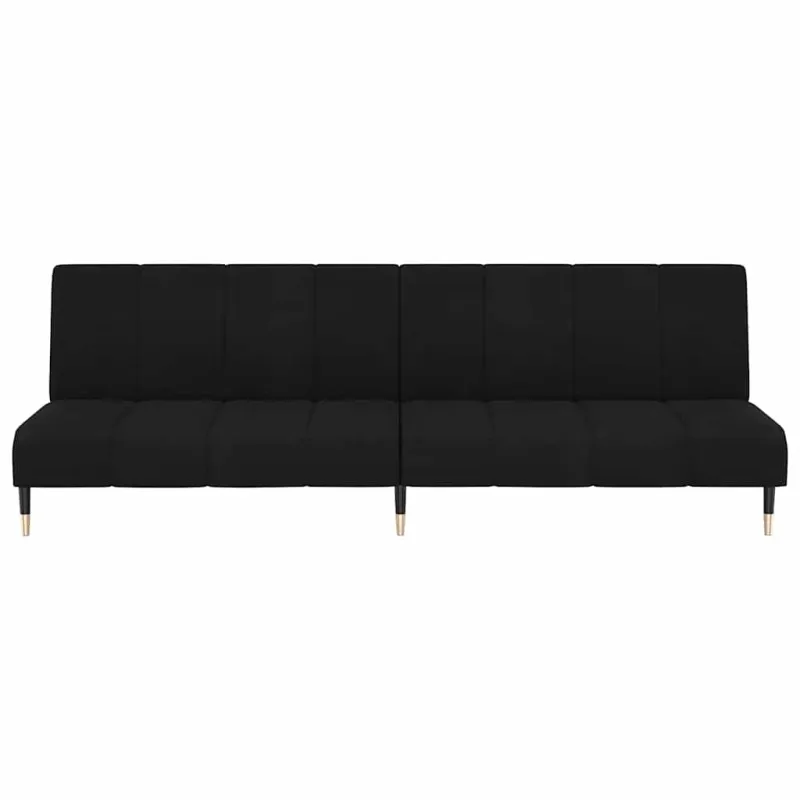 Dvivietė sofa-lova, juodos spalvos, aksomas