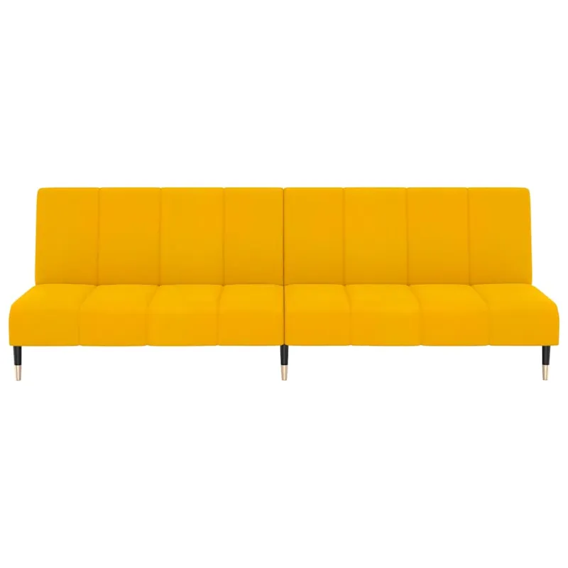 Dvivietė sofa-lova, geltonos spalvos, aksomas