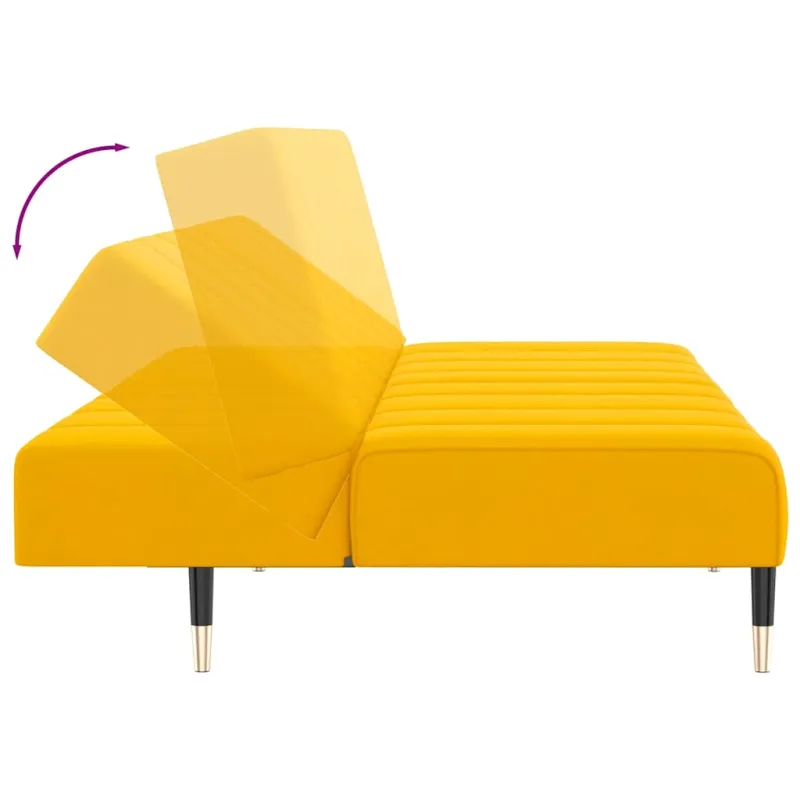 Dvivietė sofa-lova, geltonos spalvos, aksomas