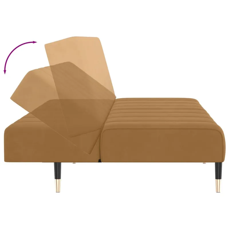 Dvivietė sofa-lova, rudos spalvos, aksomas