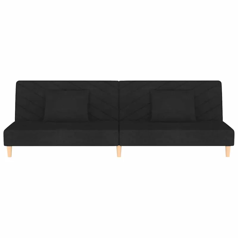 Dvivietė sofa-lova su dvejomis pagalvėmis, juoda, audinys