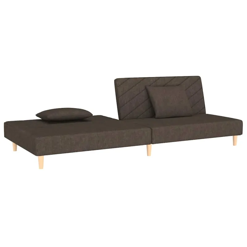 Dvivietė sofa-lova dvejomis pagalvėmis, rudos spalvos, audinys