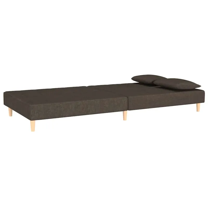 Dvivietė sofa-lova dvejomis pagalvėmis, rudos spalvos, audinys
