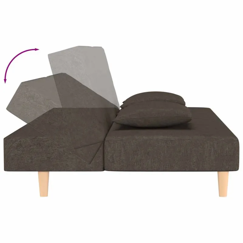 Dvivietė sofa-lova dvejomis pagalvėmis, rudos spalvos, audinys