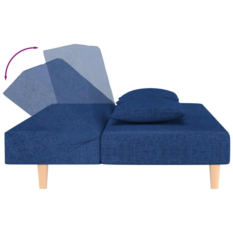 Dvivietė sofa-lova su dvejomis pagalvėmis, mėlyna, audinys