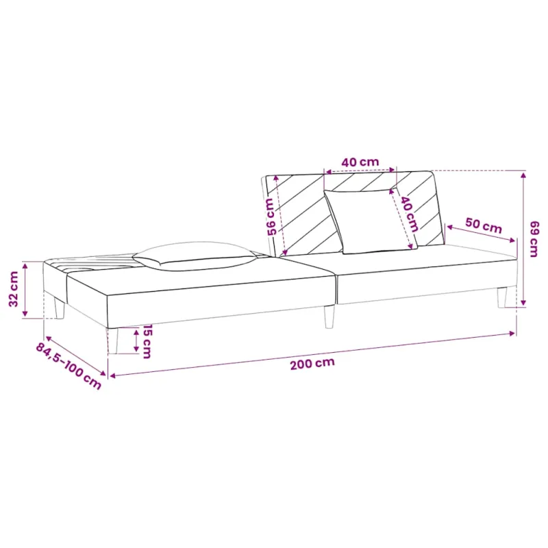 Dvivietė sofa-lova su dvejomis pagalvėmis, mėlyna, audinys