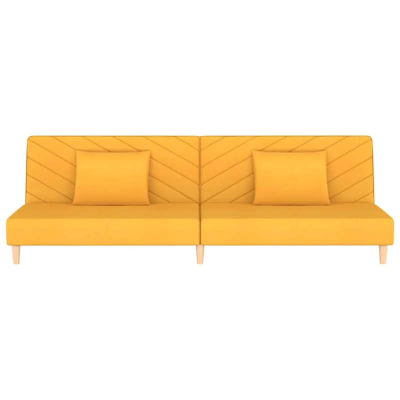 Dvivietė sofa-lova su dvejomis pagalvėmis, geltona, audinys