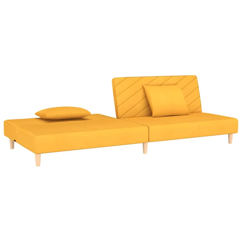 Dvivietė sofa-lova su dvejomis pagalvėmis, geltona, audinys