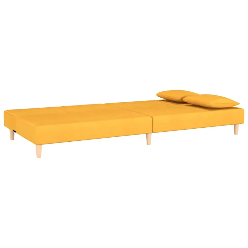 Dvivietė sofa-lova su dvejomis pagalvėmis, geltona, audinys