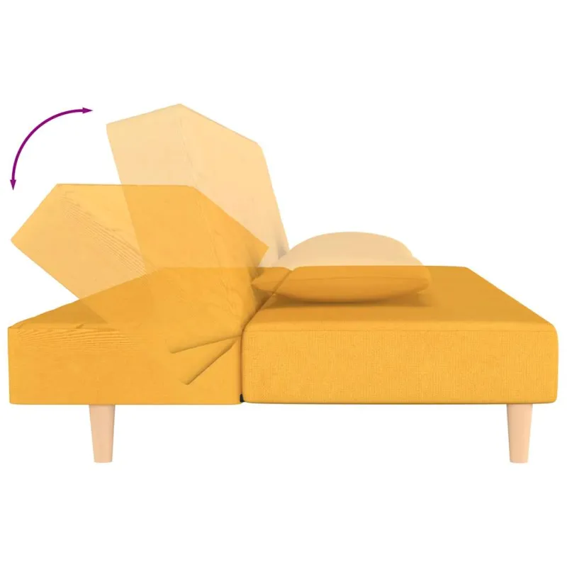 Dvivietė sofa-lova su dvejomis pagalvėmis, geltona, audinys