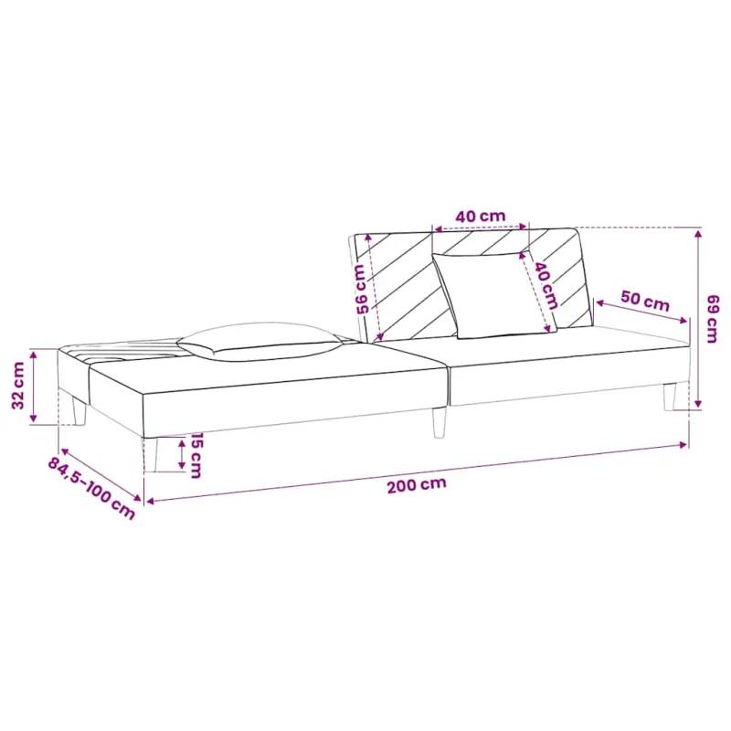 Dvivietė sofa-lova su dvejomis pagalvėmis, geltona, audinys