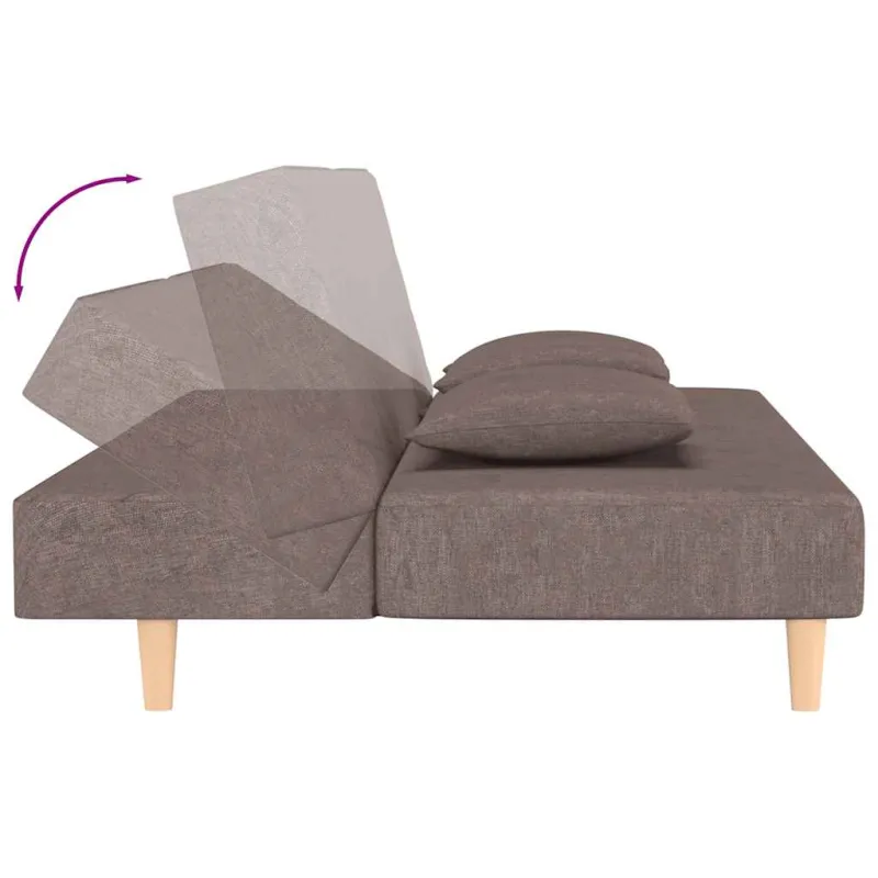 Dvivietė sofa-lova su dvejomis pagalvėmis, taupe, audinys