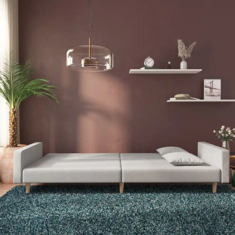 Dvivietė sofa-lova su dvejomis pagalvėmis, pilka, audinys