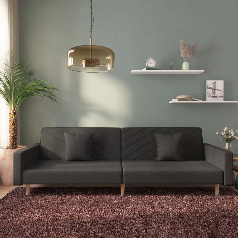 Dvivietė sofa-lova su dvejomis pagalvėmis, juoda, audinys