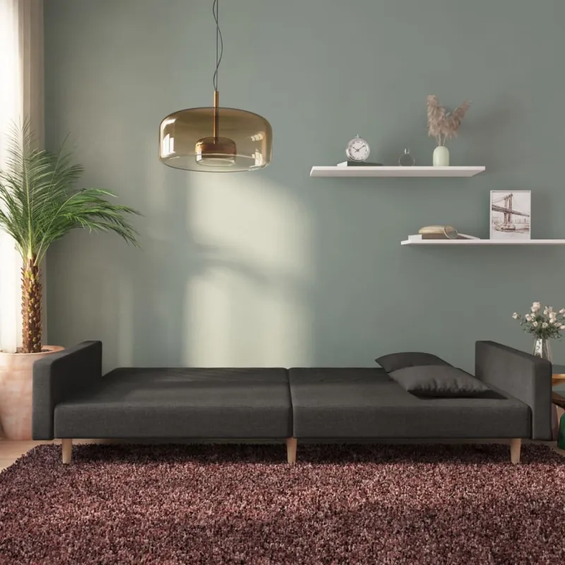 Dvivietė sofa-lova su dvejomis pagalvėmis, juoda, audinys