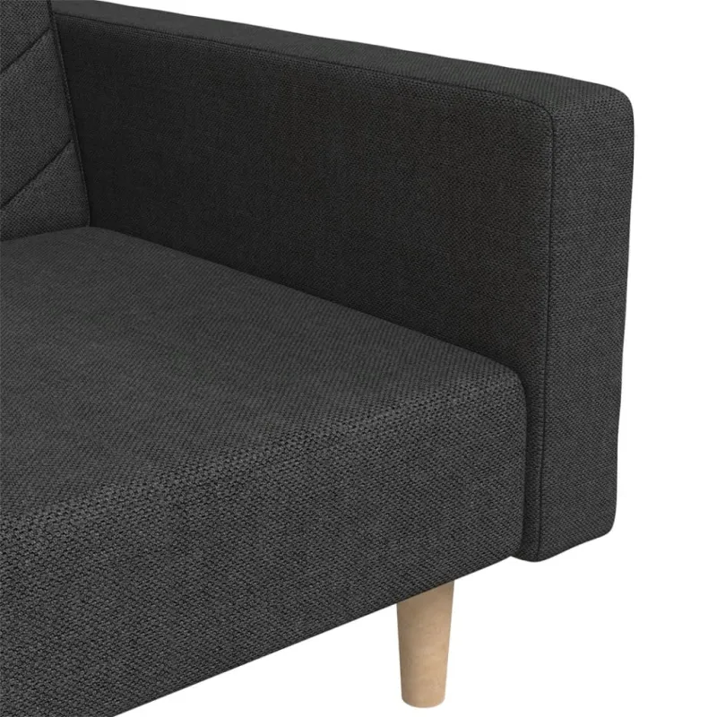 Dvivietė sofa-lova su dvejomis pagalvėmis, juoda, audinys