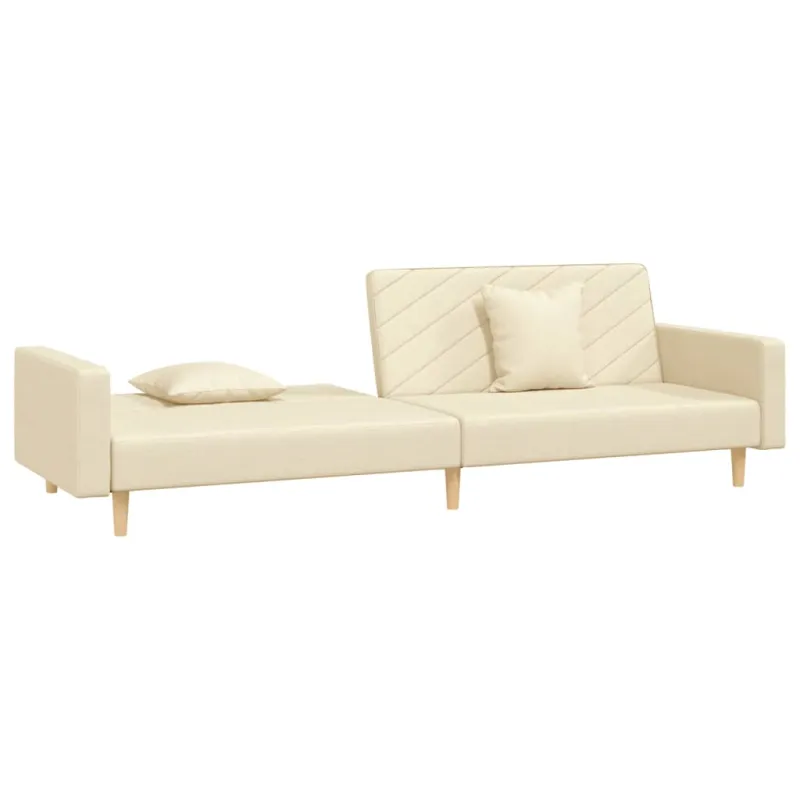 Dvivietė sofa-lova su dvejomis pagalvėmis, kreminė, audinys