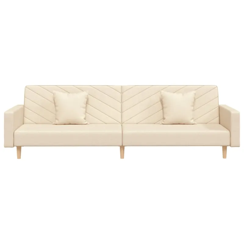 Dvivietė sofa-lova su dvejomis pagalvėmis, kreminė, audinys